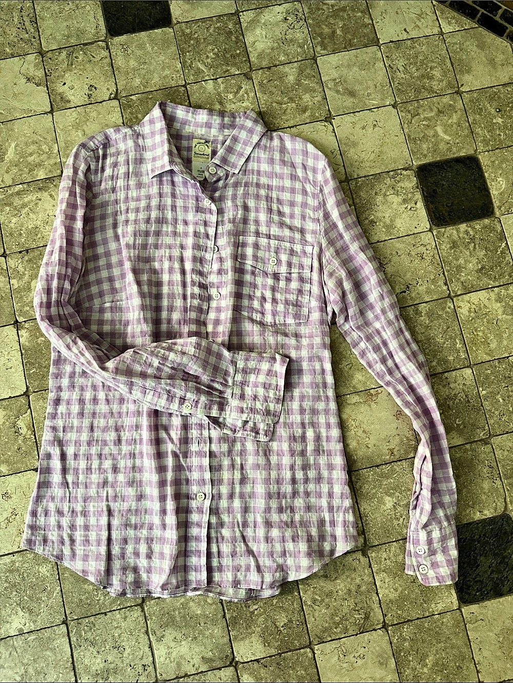 The Perfect Shirt Gingham Button Down in Purple & White Size 0